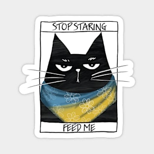 Funny black cat and inscription "Stop staring, feed me" Magnet