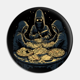 Ninja Pizza Feast: Black, Blue, Yellow Doodle Art Tee Pin