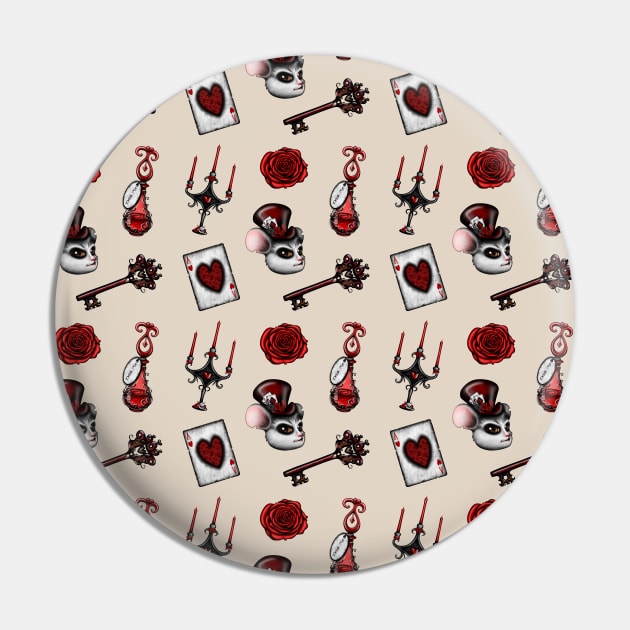 Mad Hatter Red Pattern Pin by DeneboArt