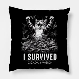 Cicada Invasion Survivor Funny Cat Pillow