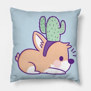 Corgi With a Cactus on his Head Pillow