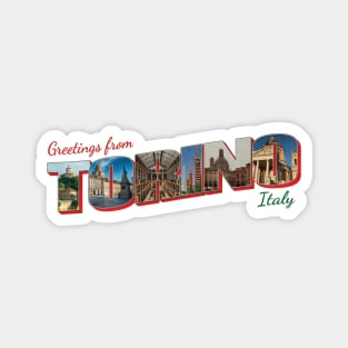 Greetings from Torino in Italy Vintage style retro souvenir Magnet