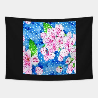 Cherry blossom and polka dots grandmillennial style pattern Tapestry