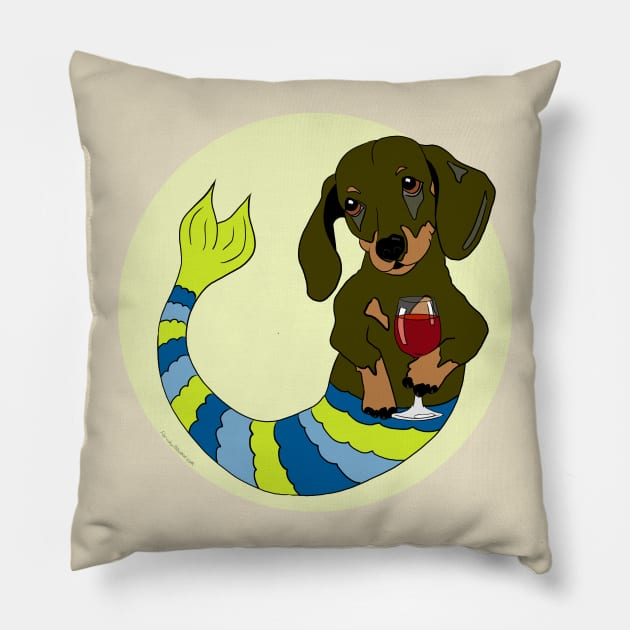 Truman the Dachshund Mermutt Pillow by abrushwithhumor