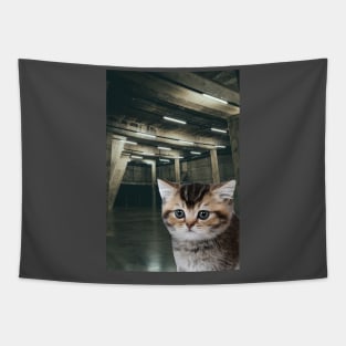 Brutalist Emerald Kitten Tapestry