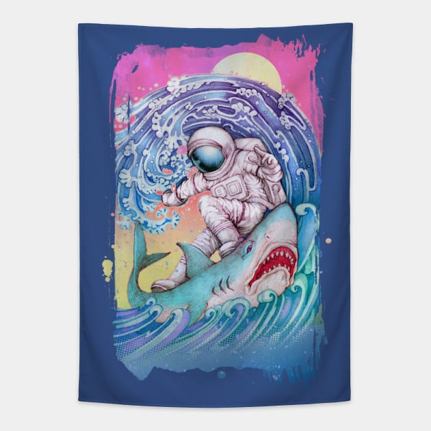 Shark Surfer Tapestry by Villainmazk