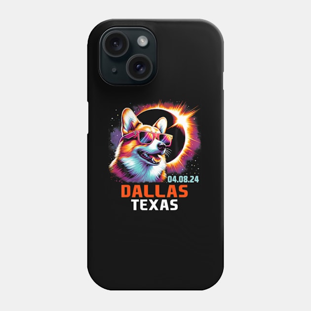 Dallas Texas Total Solar Eclipse 2024 Corgi Dog Phone Case by SanJKaka