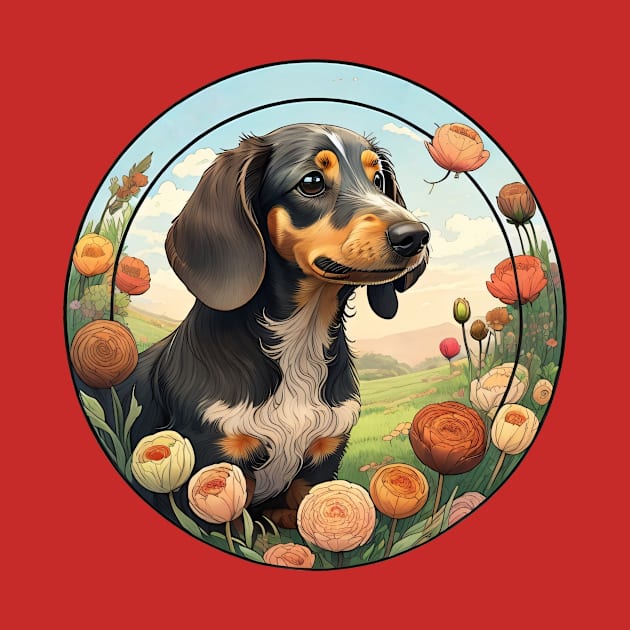 Longhaired Dachshund Spring Flowers by Pet And Petal