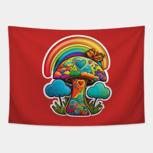 Groovy Psychedelic Mushrooms in Red Tapestry