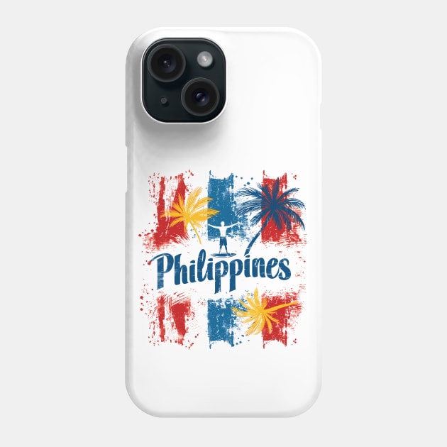 Philippines Vibes - Colourful palm trees and surfer Phone Case by MLArtifex