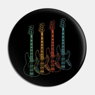 Four J-Style Bass Guitar Outlines Retro Color Pin