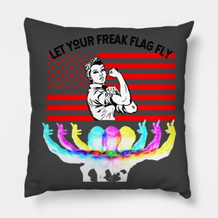 Let Your Freak Flag Fly (woman cartoon muscle power) Pillow