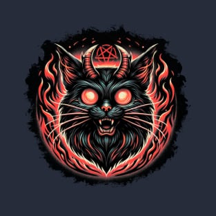 Evil Cat with Horns and Pentagram T-Shirt