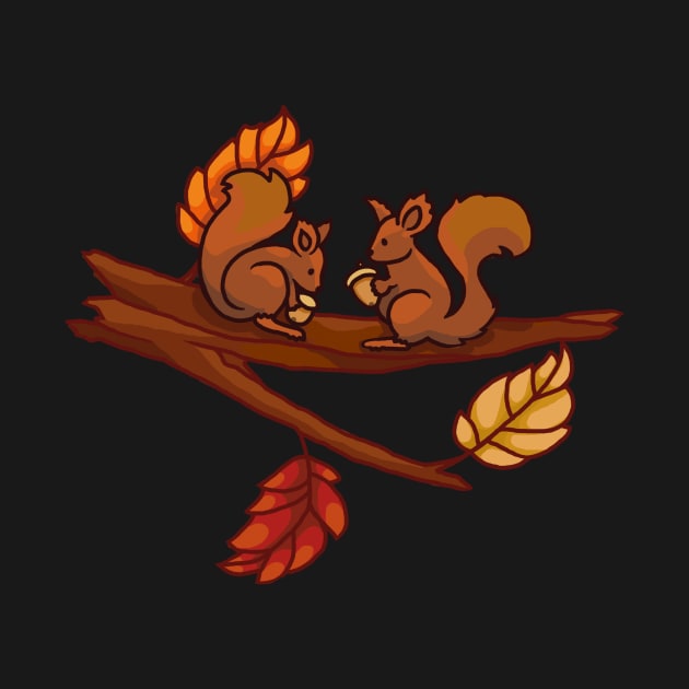 Squirrels sitting on a branch with autumn leaves by HighFives555