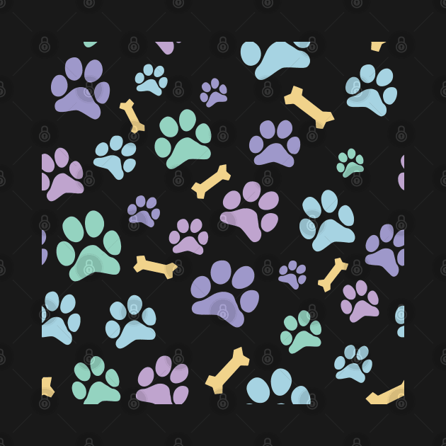 Pastel Puppy Paw Prints and Bones Light Pink Pattern by SubtleSplit