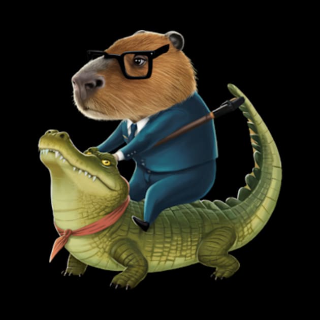 Classic Capybara Riding On a Crocodile by madara art1