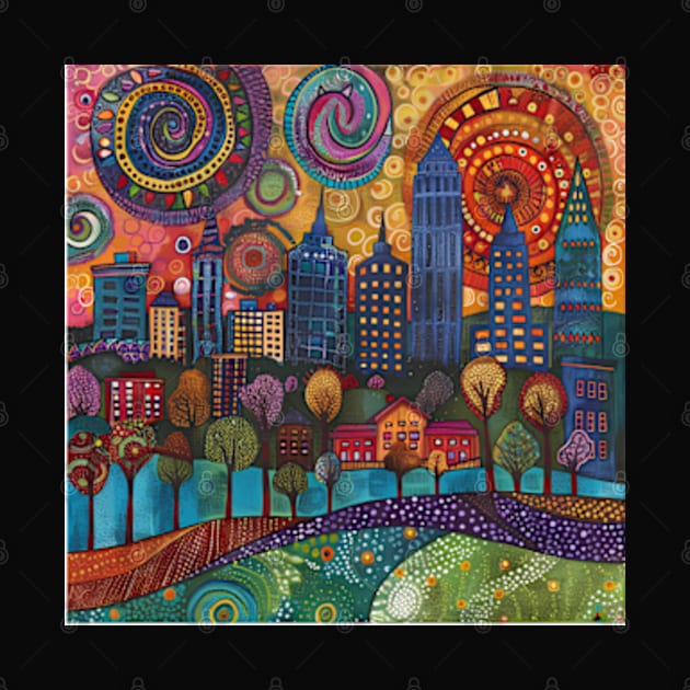 Atlanta Georgia City Skyline Whimsical Funky Colorful Art by Lavender Celeste