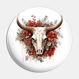 Watercolor Western Christmas Skull Pin