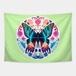 Madagascan Sunset Moth and Vibrant Flowers Tapestry