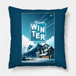 Winter Mountain snow sports ski Hotels in Snowy Mountains landscape Christmas Alps T-Shirt Pillow