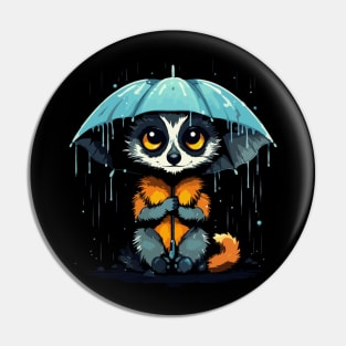 Lemur Rainy Day With Umbrella Pin