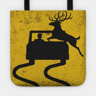 Swerving Car Meets Deer Crossing Vintage Road Sign Tote