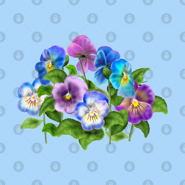 Beautiful Pansy Flowers Violet Viola Tricolor Floral Pattern by sofiartmedia