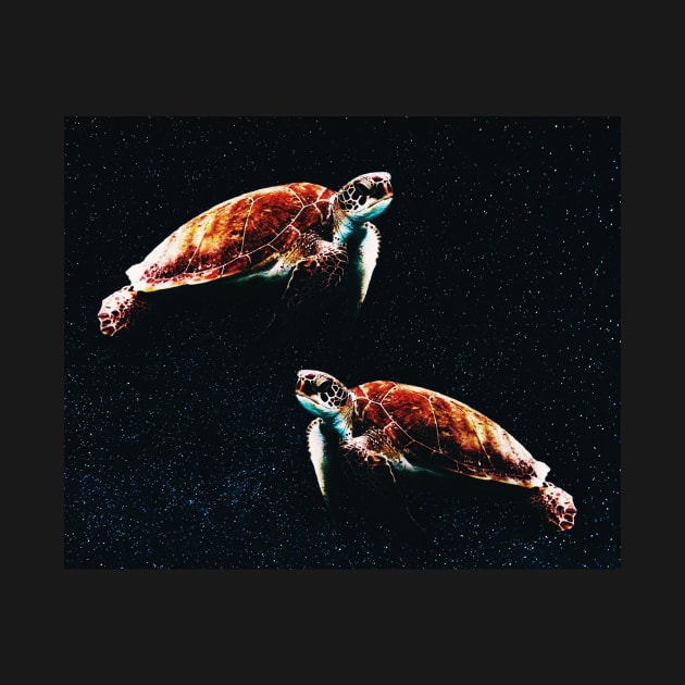 Space swimming turtles by Faeblehoarder