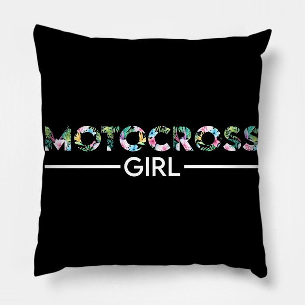 Motocross girl floral design. Perfect present for mom dad friend him or her Pillow by SerenityByAlex