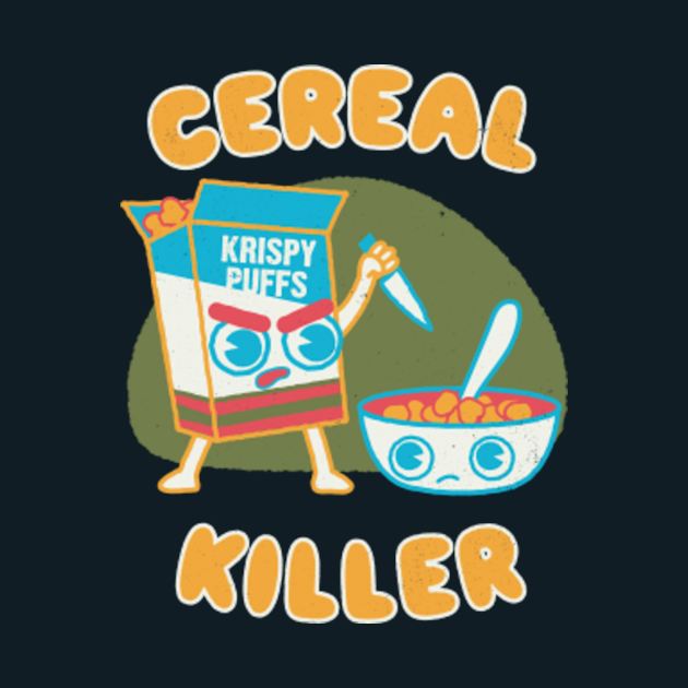 Cereal Killer fun quirky kawaii cereal box and breakfast bowl, dad jokes puns Halloween Pun