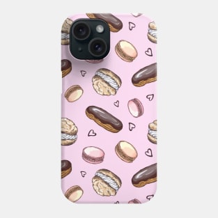 Bakery pattern, macarons, eclairs, muffins, mask, pink mask, pink face mask Phone Case