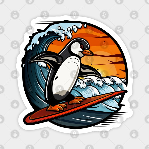 Penguin Surfing Magnet by BDAZ