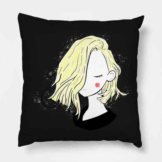 Pretty girl short hairstyles - full blonde black Pillow by Uwaki