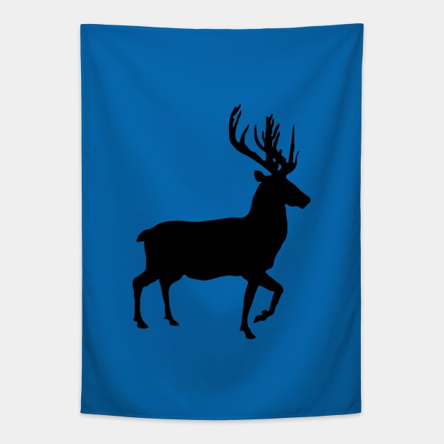 Black Coloured Scottish Stag Silhouette on Saltire Blue Background Tapestry by MacPean