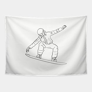 Silhouette of snowboarder on a board in flight Tapestry