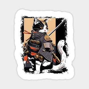 Cat Samurai Katana Sword And Japanese Kanji Magnet