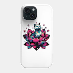 Colorful Abstract Cosmic Cat in Lotus Flower Phone Case