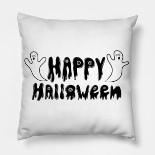 Happy Halloween Drippy Lettering and Ghosts, made by EndlessEmporium Pillow