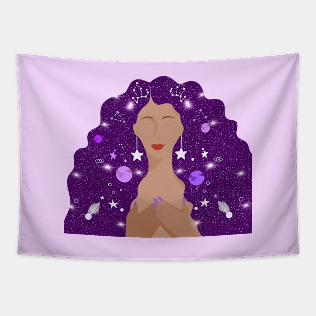 A purple woman in my Universe Tapestry by Miruna Mares