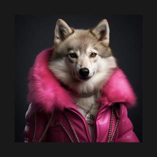 Wolfdog In Pink Jacket T-Shirt