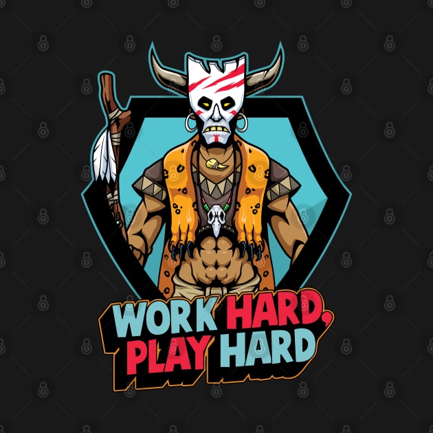 Work hard play hard barbarian skull by AshArtNdesign