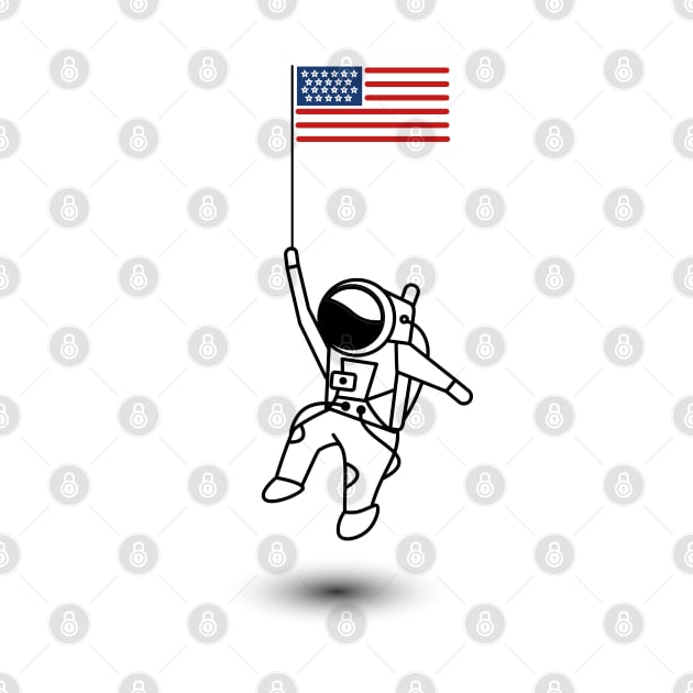 Astronaut and Stripes in Space: A Cosmic Celebration of Independence Day black design by PositiveMindTee