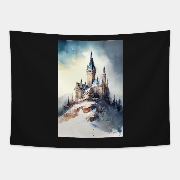 Castle On A Snowy Hill Tapestry by TortillaChief