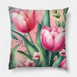 Pink Tulip Flowers Pillow