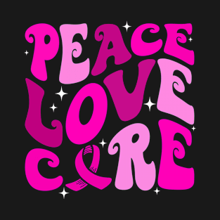 Groovy Peace Love Cure Pink Ribbon Breast Cancer Awareness T-Shirt