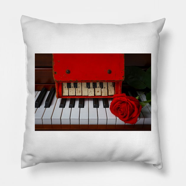 Toy Red piano And Red Rose Pillow by photogarry