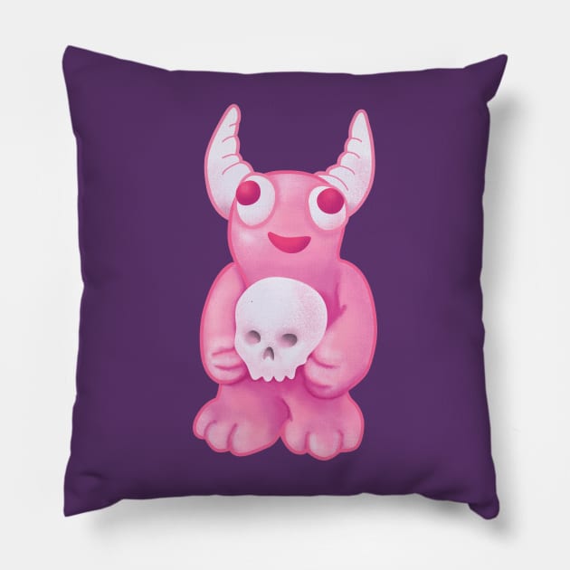 Pink Demon Skull Creepy Cute Horror Art Pillow by Boriana Giormova