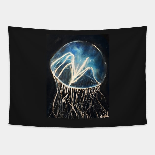 Blue Jellyfish Tapestry by YaebaArts