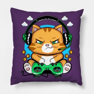 kitty gamer, game addicts Pillow
