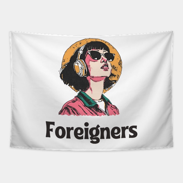 Women Listening To Foreigner Tapestry by grayscalecoloring